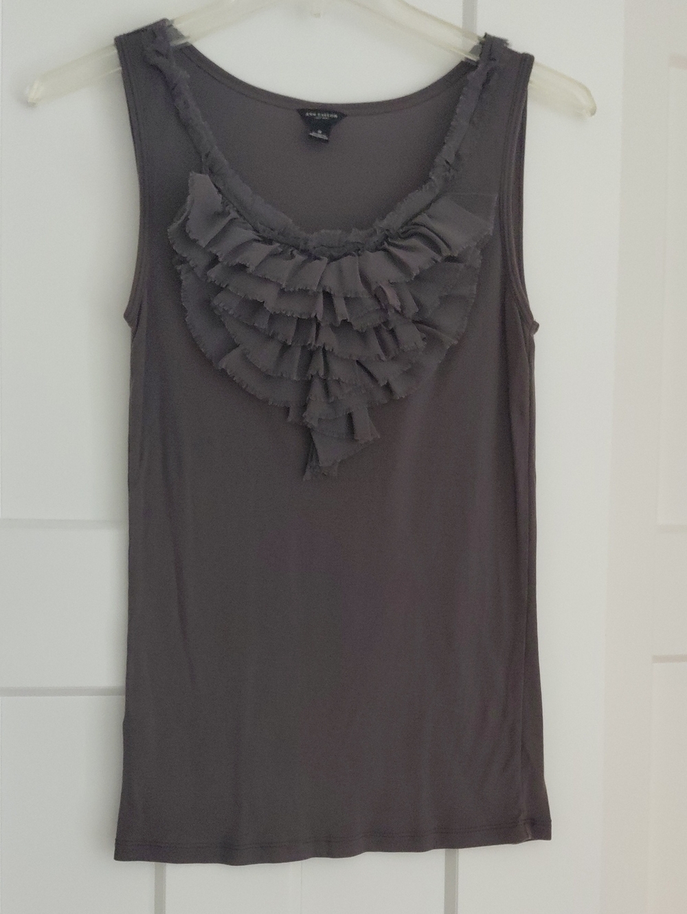 Ann Taylor Charcoal Ruffle Scoop Neck Tank